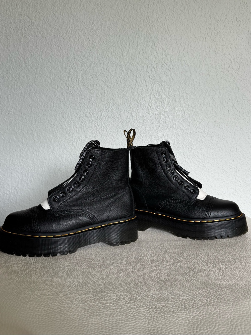 US Women’s 8 - Dr. Martens x Lazy Oaf Happy Sad Black Leather Platforms - Picture 3 of 13